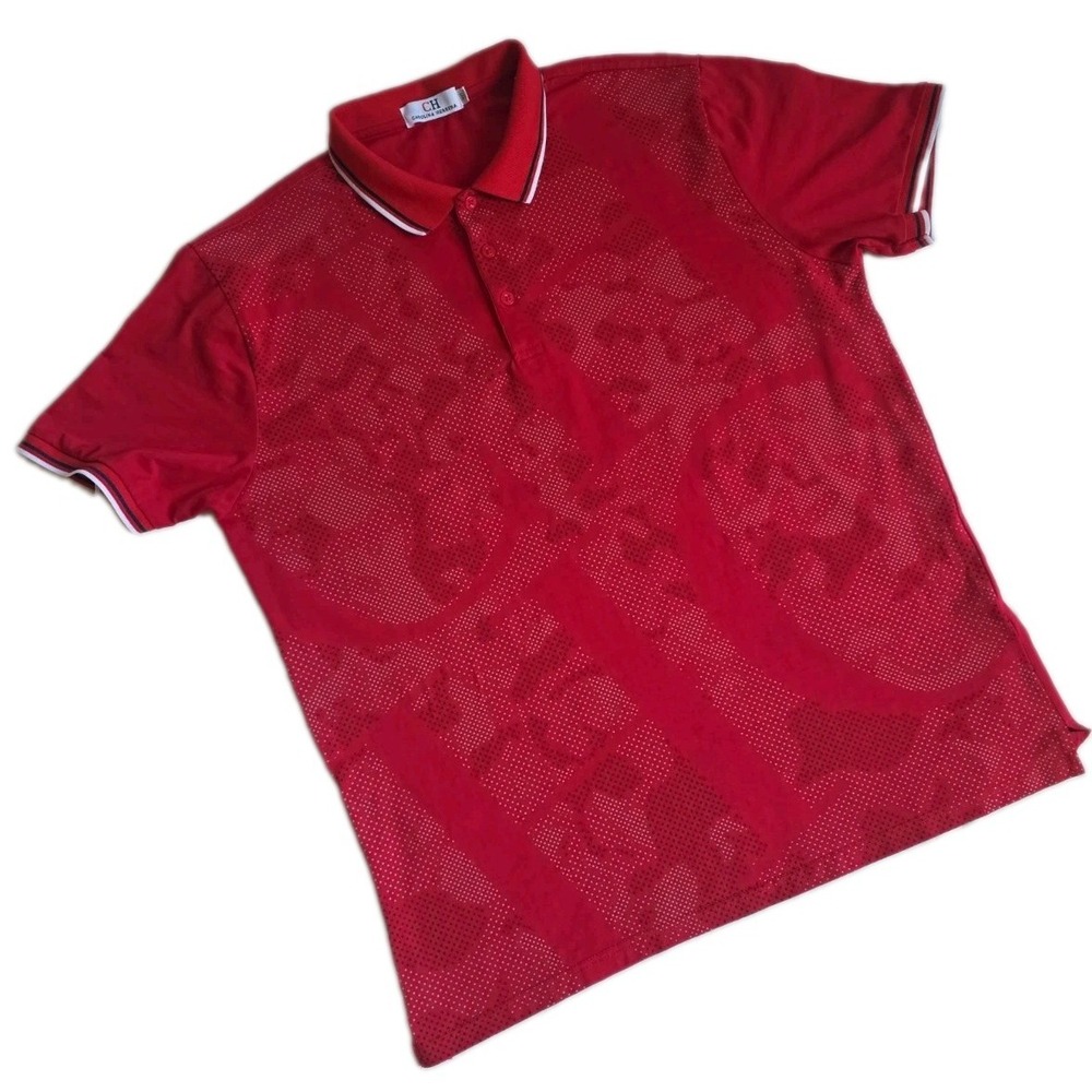 CH Carolina Herrera Red Tonal Monogram Knit Polo Shirt 3XL Fits Slim XL